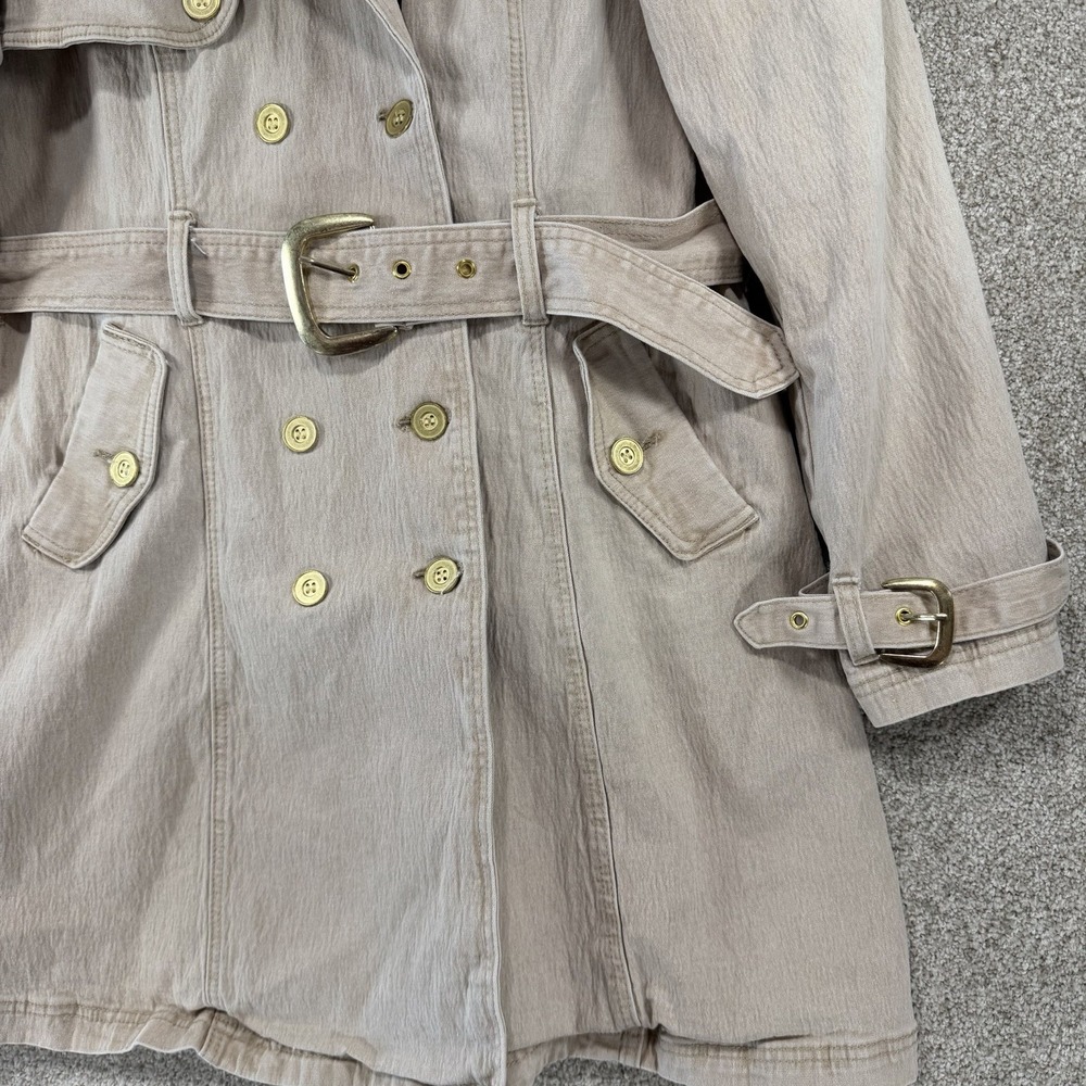 DG2 Tan Tenon Studded Long Jacket Sz Lg Belt Pockets Glam Punk Western - Picture 4 of 6